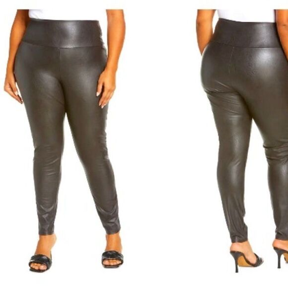 7 For All Mankind 3 XL Grey Faux Leather Leggings - Picture 1 of 9